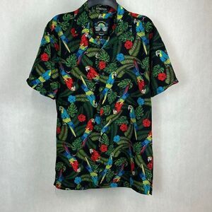 Good Vibes "Life is a Beach" Tropical Parrot Button Front Shirt Sz Medium Short